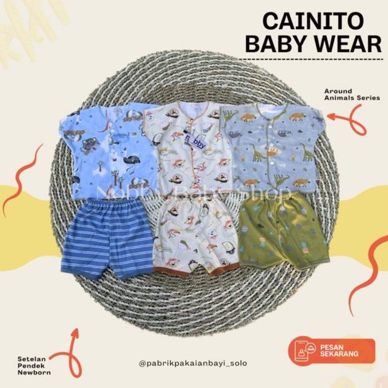 Cainito Baby Wear Motif Around Animal Setelan Baju Pendek Size Newborn