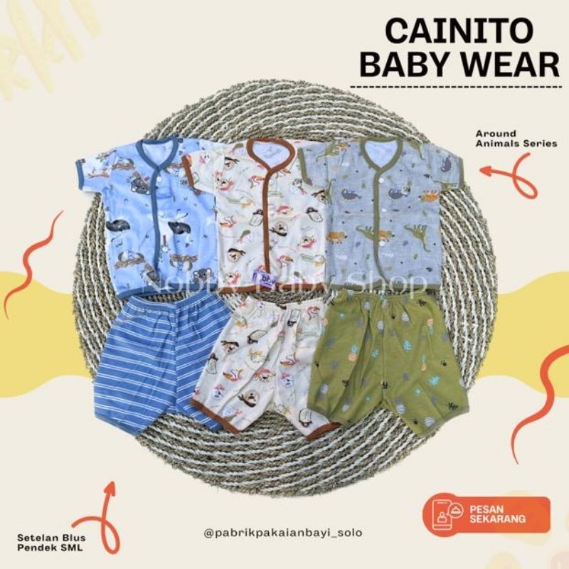 Cainito Baby Wear Motif Around Animal Setelan Baju Pendek Size SML