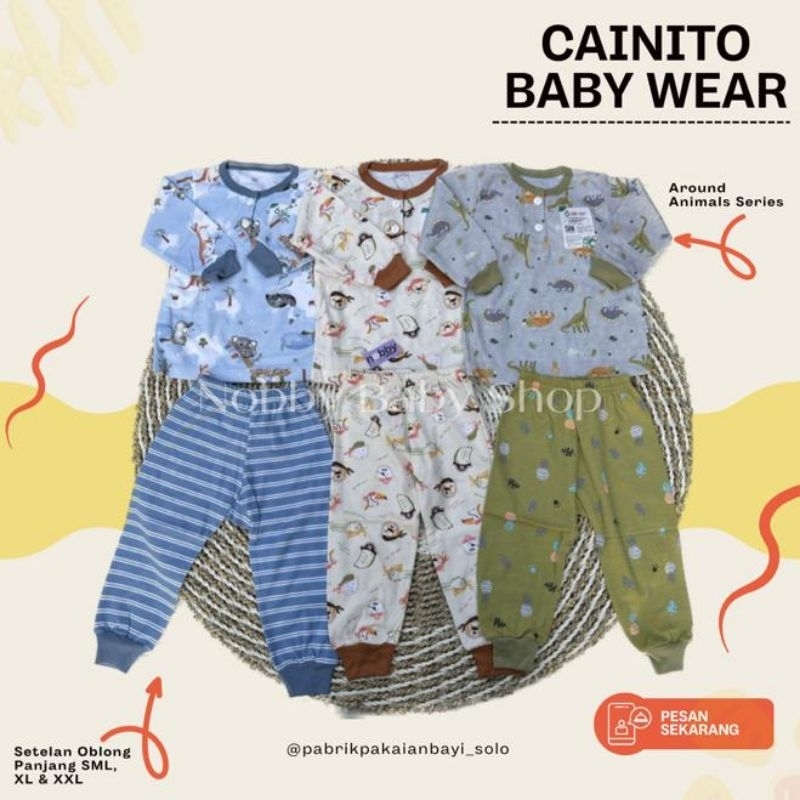 Cainito Baby Wear Motif Around Animal Setelan Oblong Panjang Size SML XL XXL