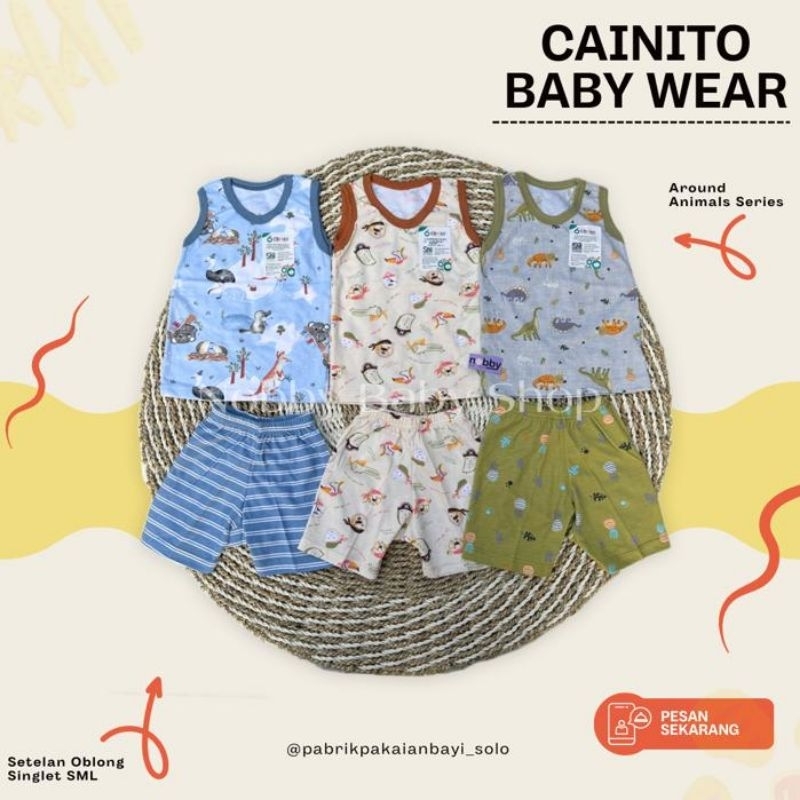 Cainito Baby Wear Motif Around Animal Setelan Oblong Singlet Size SML