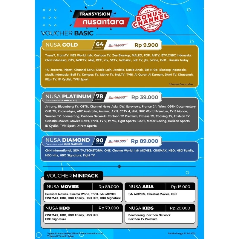 Voucher  Transvision Nusantara  HD Terlengkap