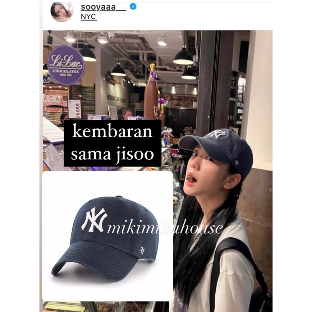 OFFICIAL BLACKPINK JISOO MLB CAP NEW YORK YANKEES 47 CLEAN UP TOPI MLB ORI BUCKET HAT NEW ERA MLB