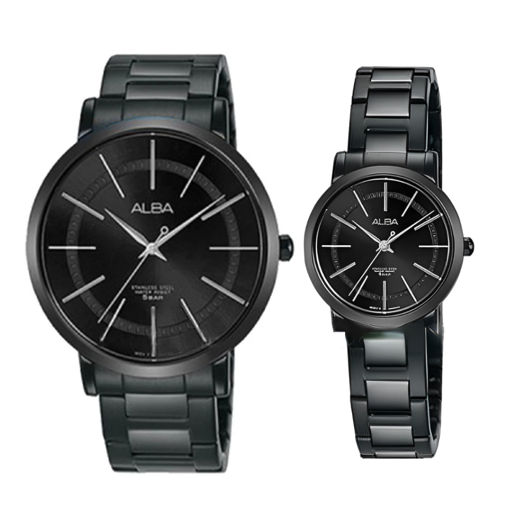Jam Tangan Alba Couple Black AH8469 AH8471 Original