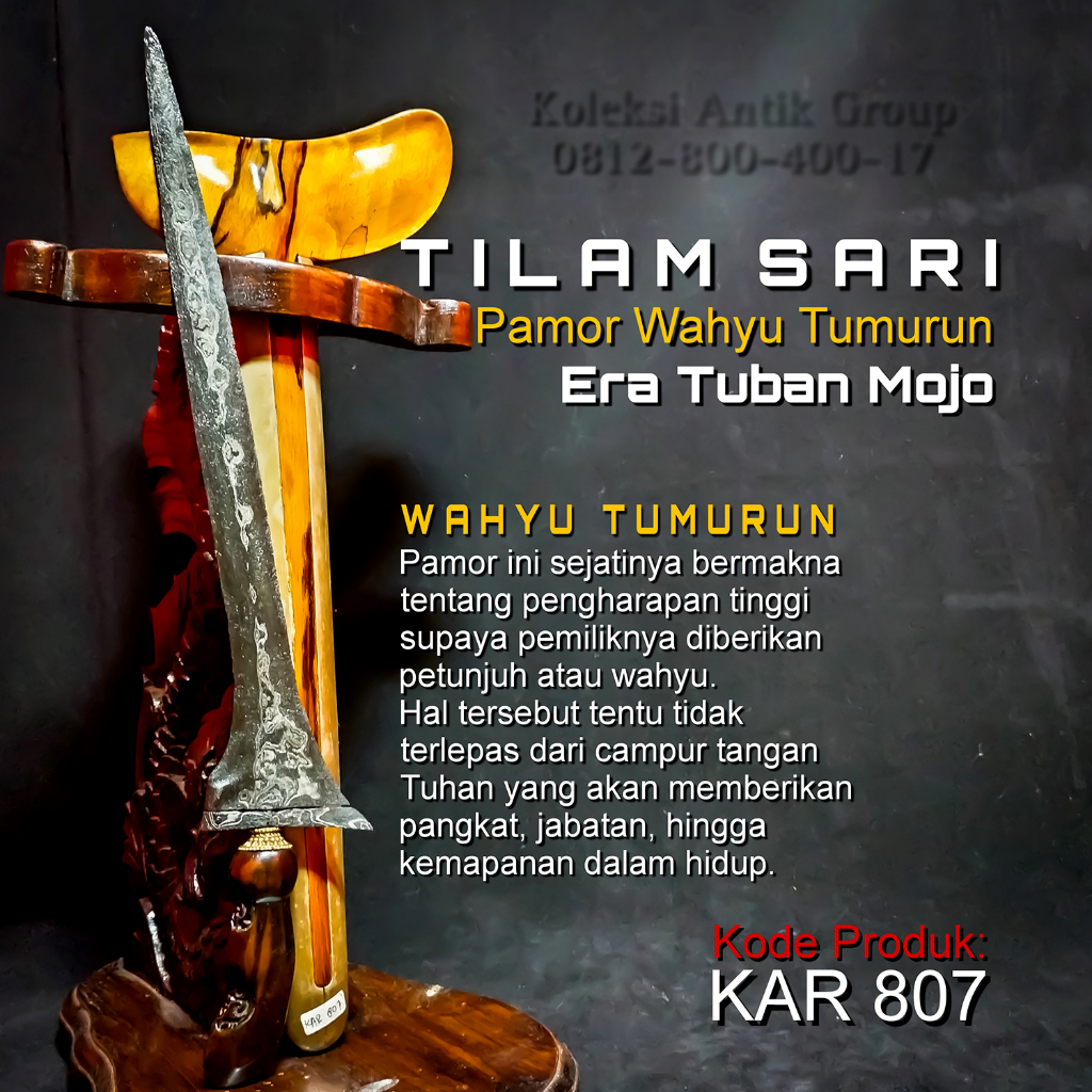 Keris Tilam Sari Pamor Wahyu Tumurun Asli Tuban Mojo Sepuh