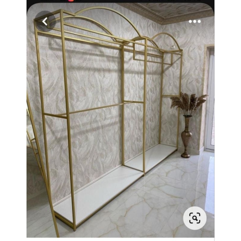 GAWANG BAJU BESI DISPLAY PAKAIAN TIANG GANTUNGAN PAJANGAN EMAS GOLD ROSEGOLD CUSTOM INTERIOR BRIDAL 