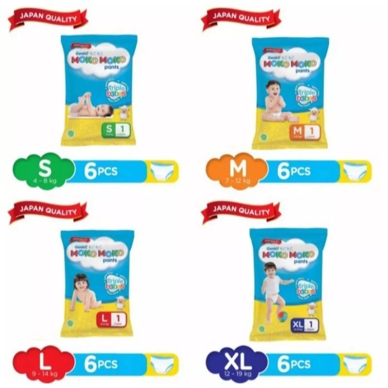 MOKO MOKO PANTS POPOK BABY (S,M,L) ISI 6 PCS KEMASAN RENCENG