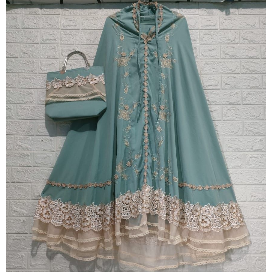 Mukena Mewah Jumbo Renda Bordir Timbul Mewah