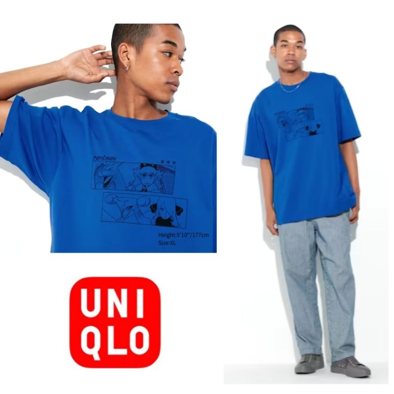 New Original Uniqlo Tshirt Pokemon Lengan Pendek Biru Fit XL Ld 120 Bigsize Besar Jumbo