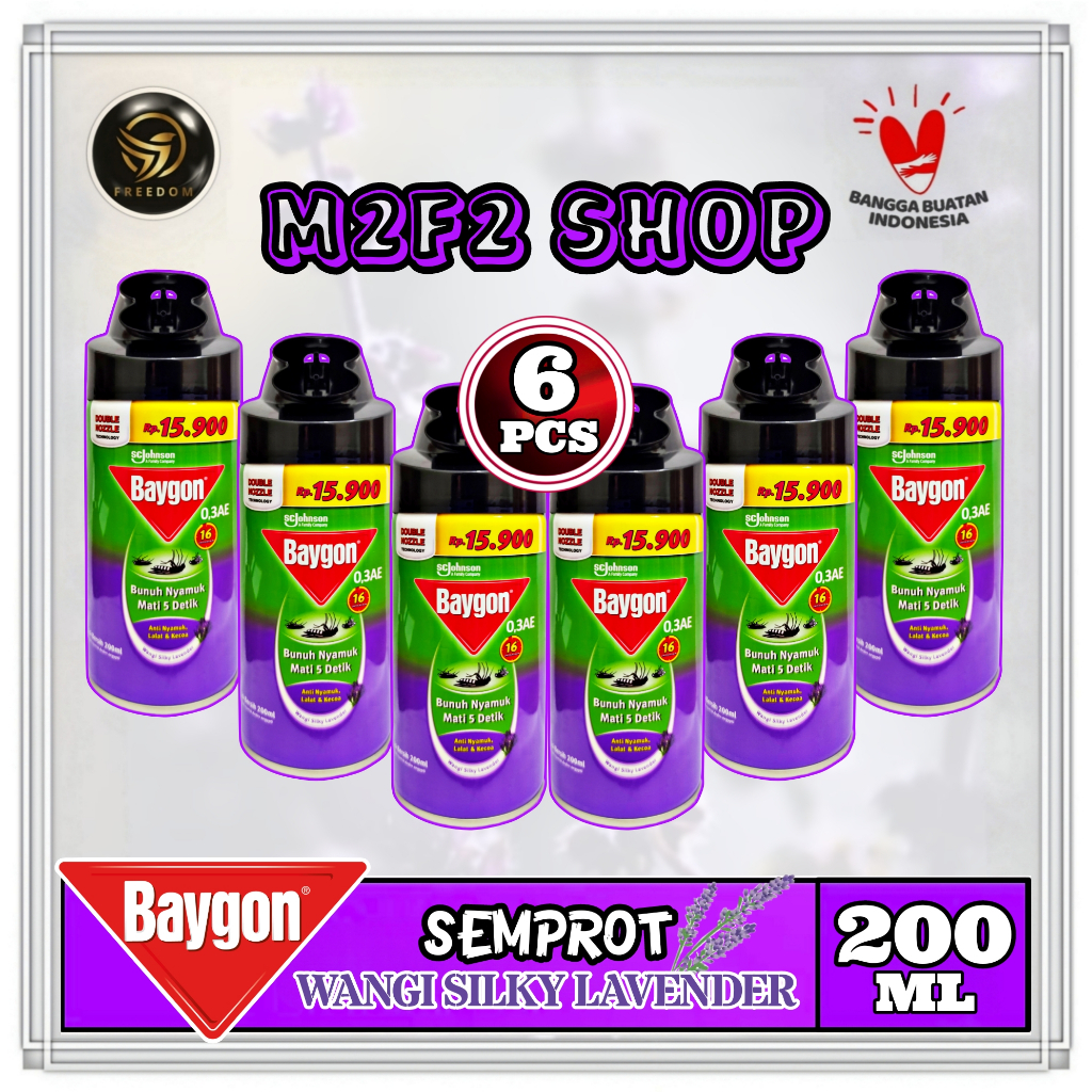 Baygon Aerosol Semprot Wangi Silky Lavender - 200 ml (Kemasan 6 Pcs)