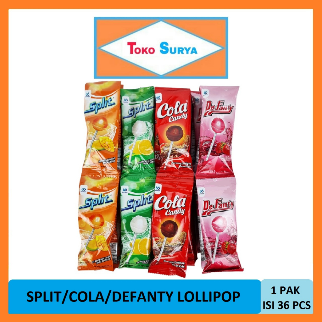 

Split Lemon/Mangga Cola Defanty Permen Lollipop 36 Pcs x 6 Gr