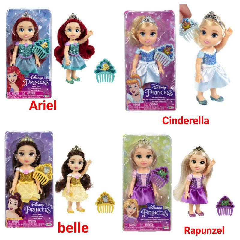 Boneka Disney Princess Jakks Petite Rapunzel Ariel Aurora Doll - 16 cm