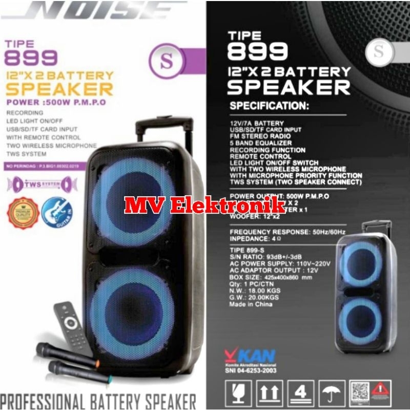 Speaker Portable Wireless Noise 899 SOriginal 2 X 12 inch Bluetooth