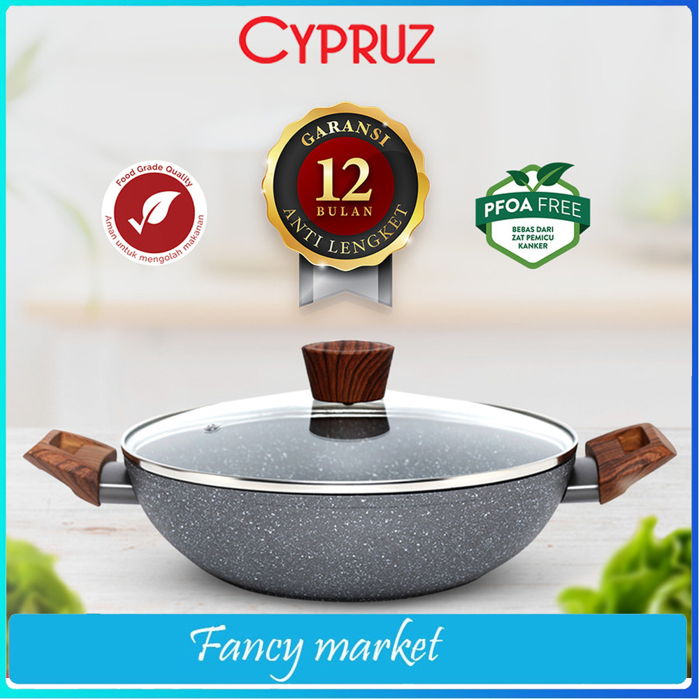 PANCI CYPRUZ GREY MARBLE PAN SERIES Kuali Cypruz/Wok Pan Cypruz + Lid