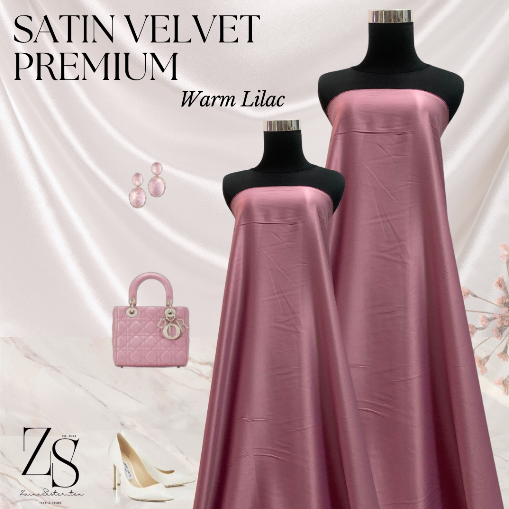 Kain Satin Velvet Premium Warna Warm Ungu Lilac Premium Meteran