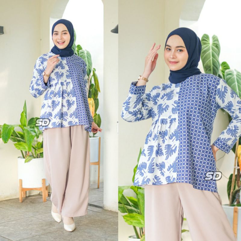 Blouse Batik Soft Motif Unik Cantik Premium Elegan Formal Baju Kerja Kantor Seragam Karyawan Sera SD