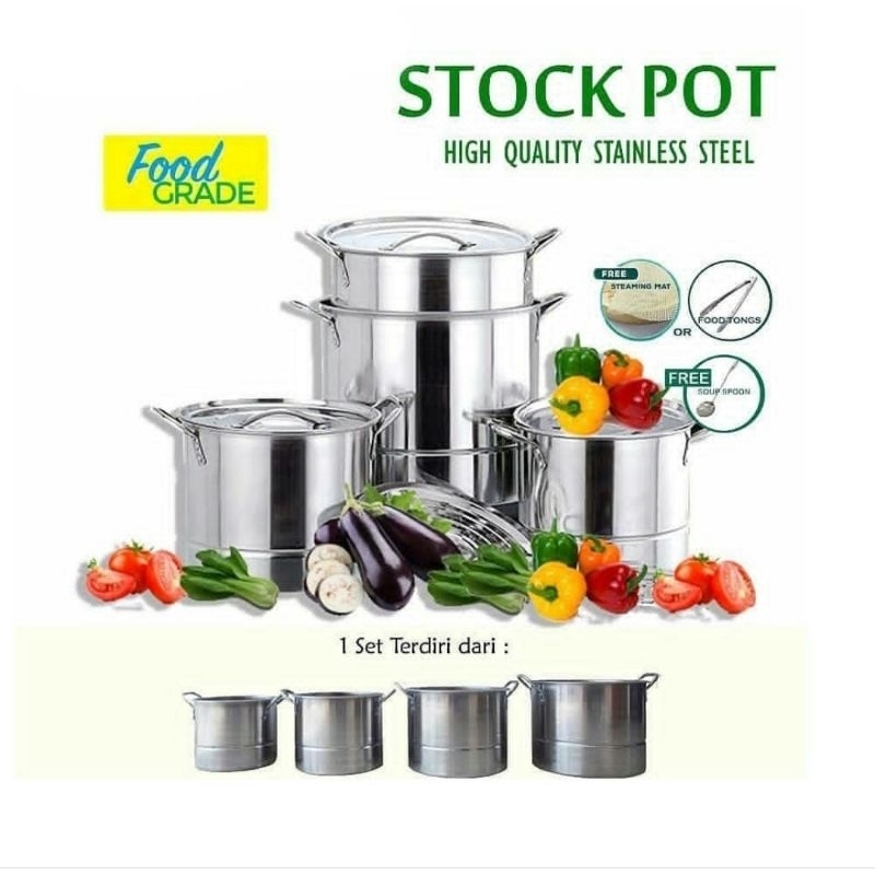 Stock Pots Set Jeho JM 8318/Panci dandang Stainles set isi 4 panci + 4 steamer