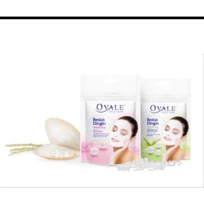 Ovale facial mask Bedak dingin whitening ekstrak mutiara dan teh hijau @30 butir