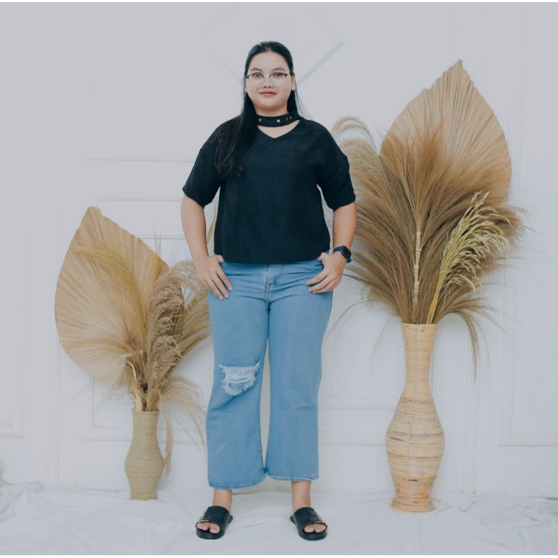 Jumbo Highwaist Kulot loose Jeans Ripped Kulot Jeans Jumbo sobek Lutut Big Size 27-42