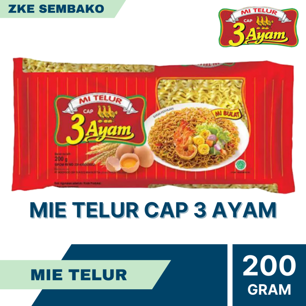 

Mie Telur Cap 3 Ayam Mie Bulat 200gr