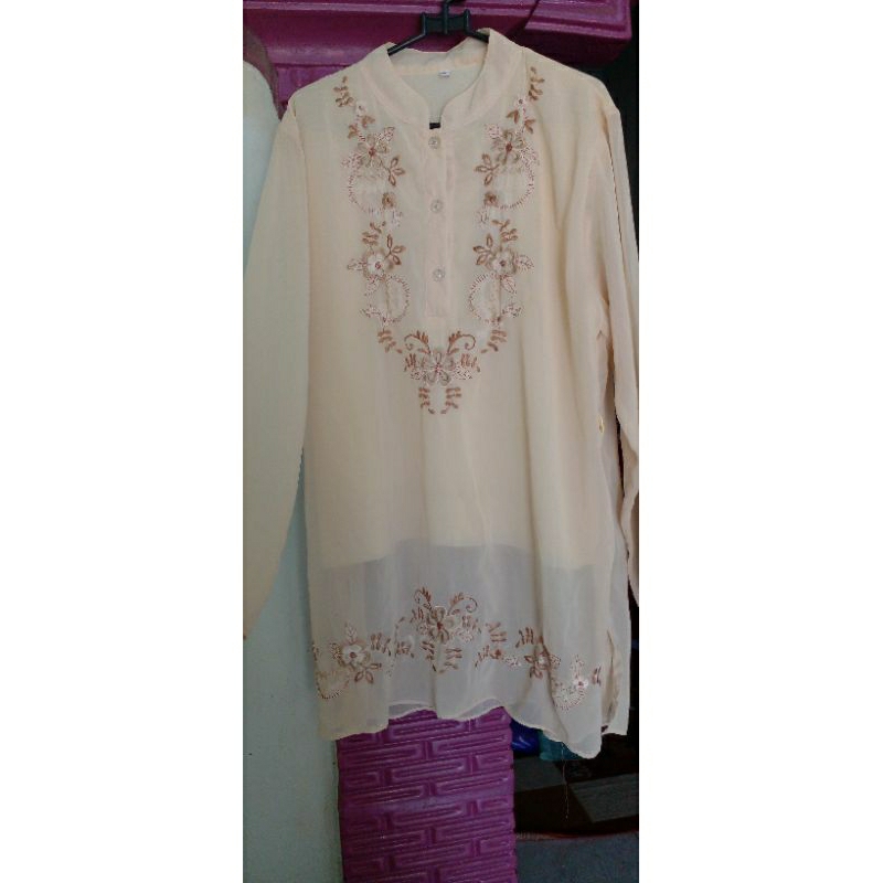 Atasan Kebaya Bordir Bunga Kerah Shanghai XL | Preloved