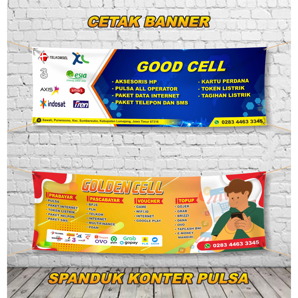 Cetak Spanduk Custom/Banner Konter Pulsa (HP/ELEKTRONIK/SEMBAKO) (FREE DESAIN)