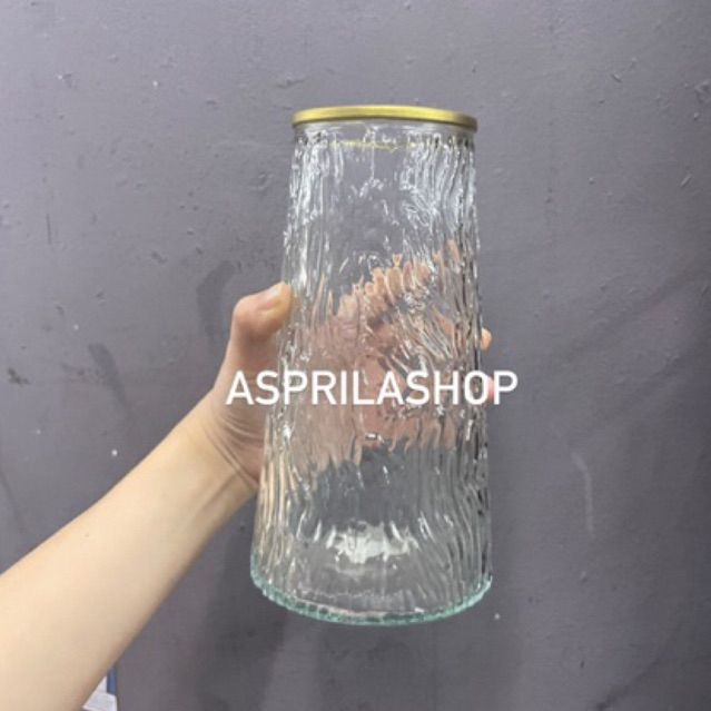 Vas bunga asetetik vase flower list gold mewah Vas bunga kaca diameter 7cm 9cm tinggi 20cm vas bunga