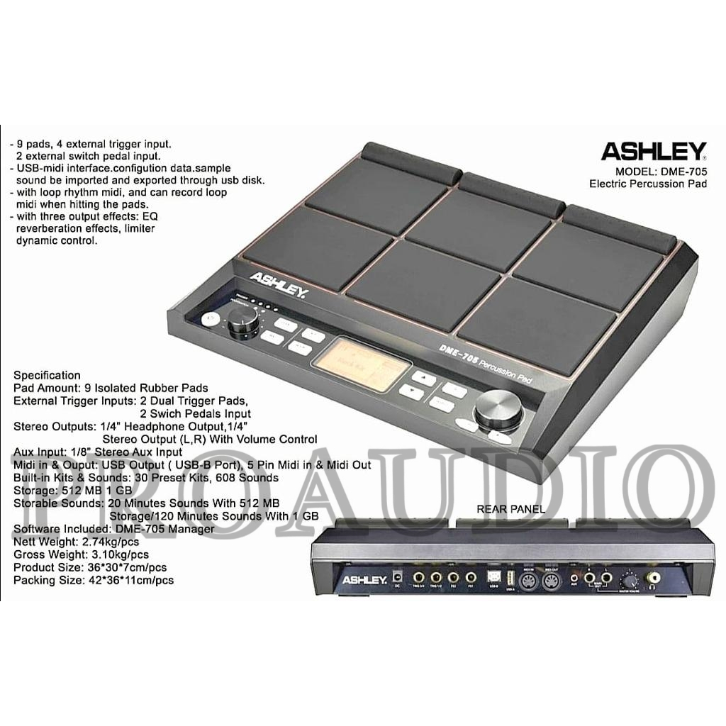 Drum Elektrik Ashley DME 705 Electric Percussion Pad Original DME705