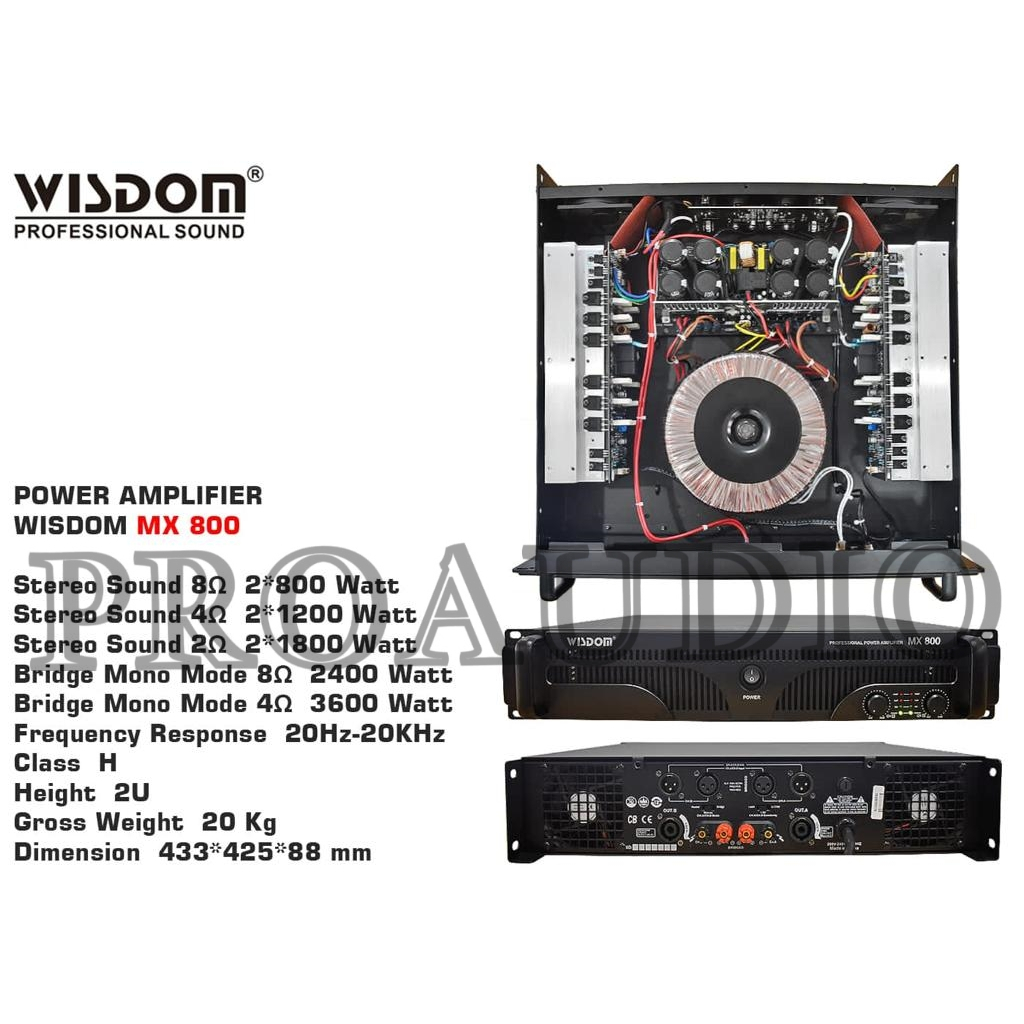 Power Wisdom MX800 / MX 800 / MX-800 2 Channel Power Amplifier Wisdom