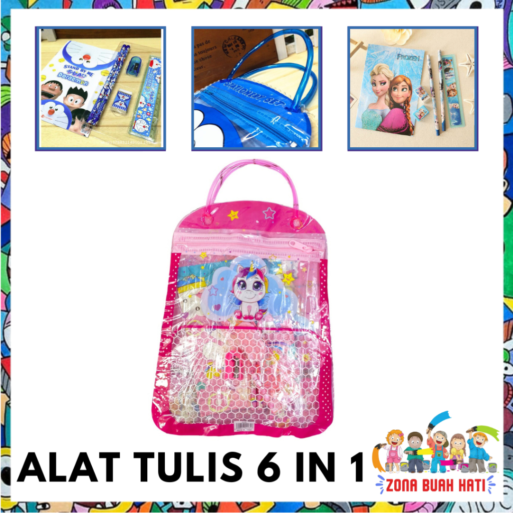 

ZBH Stationery Set 6 in 1 Free Bag Alat Tulis Anak Sekolah Buku Pulpen Penghapus Pengaris Import