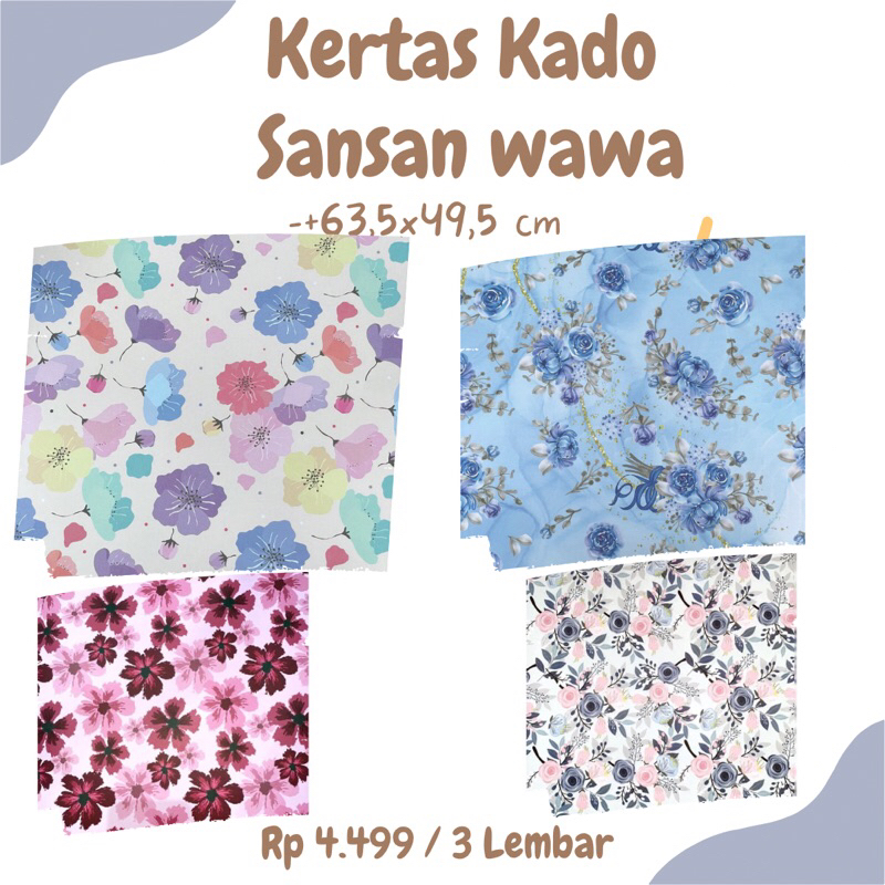 

(3 Lembar) KERTAS KADO BUNGA SANSAN WAWA KERTAS KADO SANWA BUNGA DOFF NETRAL