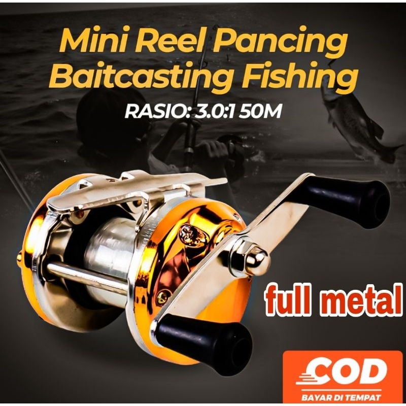 REEL TROLLING MINI PULLINE  GOLD 3.0:1 Gear Ratio 50 M GOLD REEL PANCING MINI-termurah REEL SHIMANO 