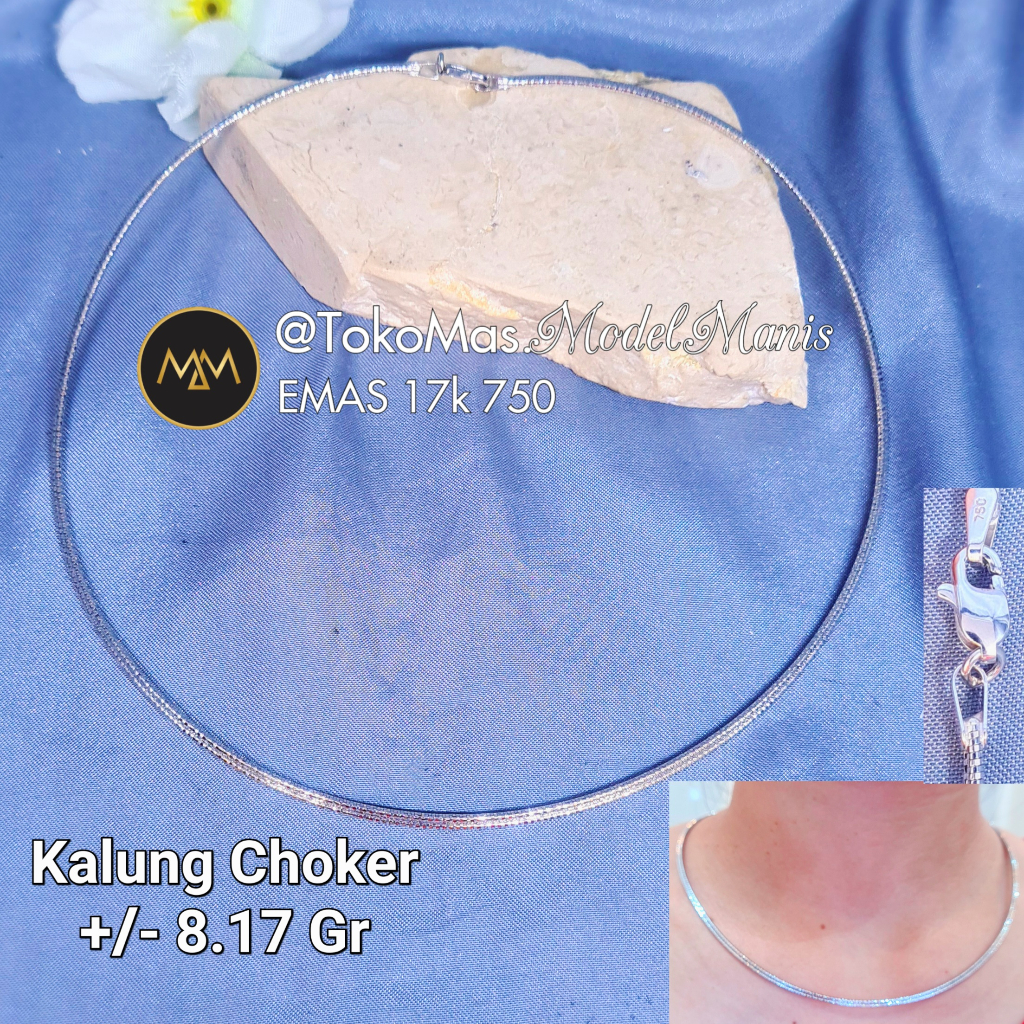Kalung Choker 2 Lapis Emas Putih 750 kadar 17k
