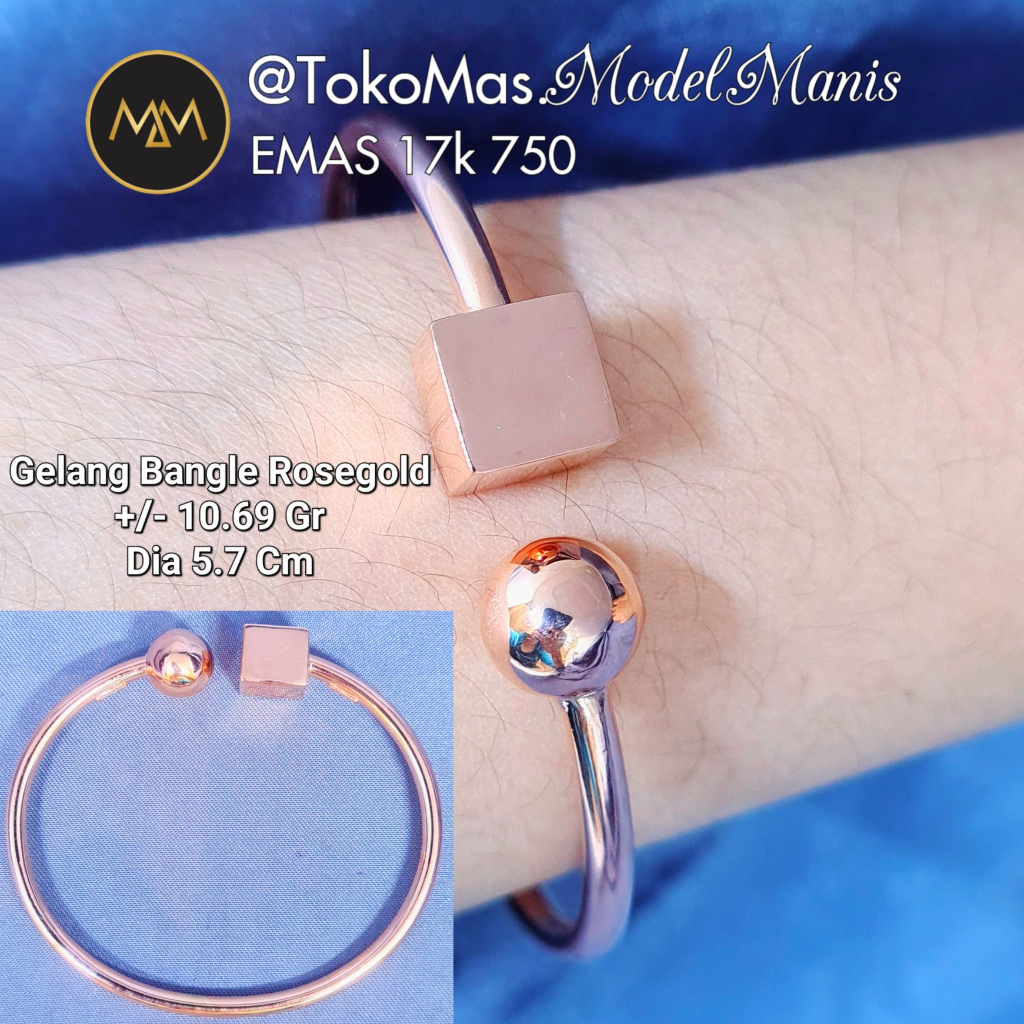 Gelang Bangle Tinju Bola + Kotak Emas Rosegold 750 kadar 17k