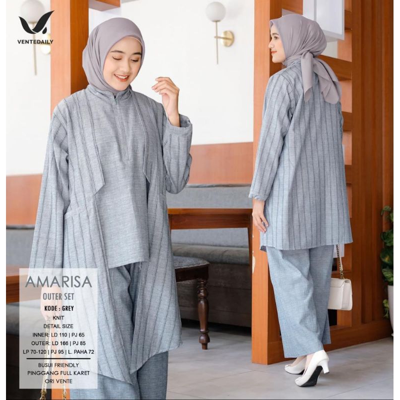 SET 3in1 STRIPE AMARISA // Original Vente Daily Setelan Celana+Inner+Outer Linen Garis Salur