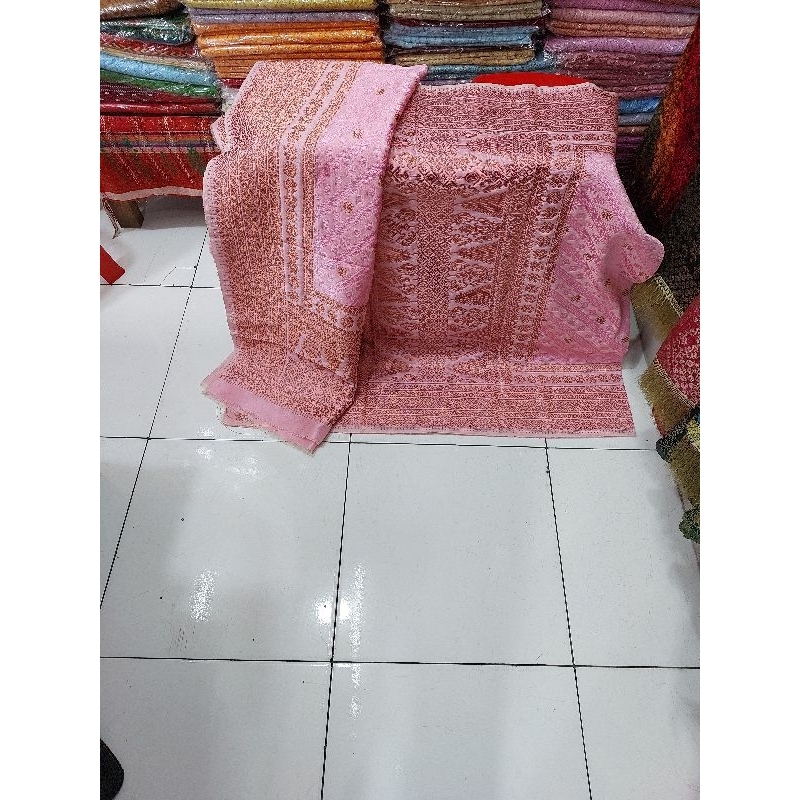 Songket palembang baby pink tembaga