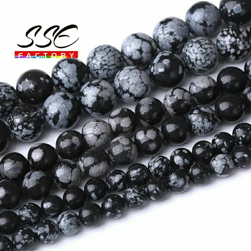 Manik Batu Hitam Snowflake 4-12mm