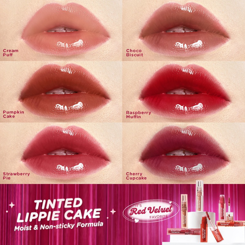Azarine Tinted Lippie Cake Lip Tint 2.9ml x Red Velvet Liptint Original BPOM COD