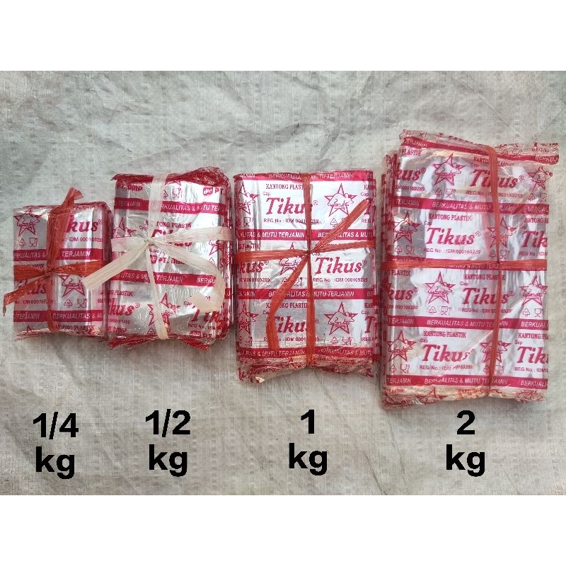 Kantong plastik PP(merah)/PE(hitam) cap Tikus (1/4-2 kg)harga untuk 1 pak