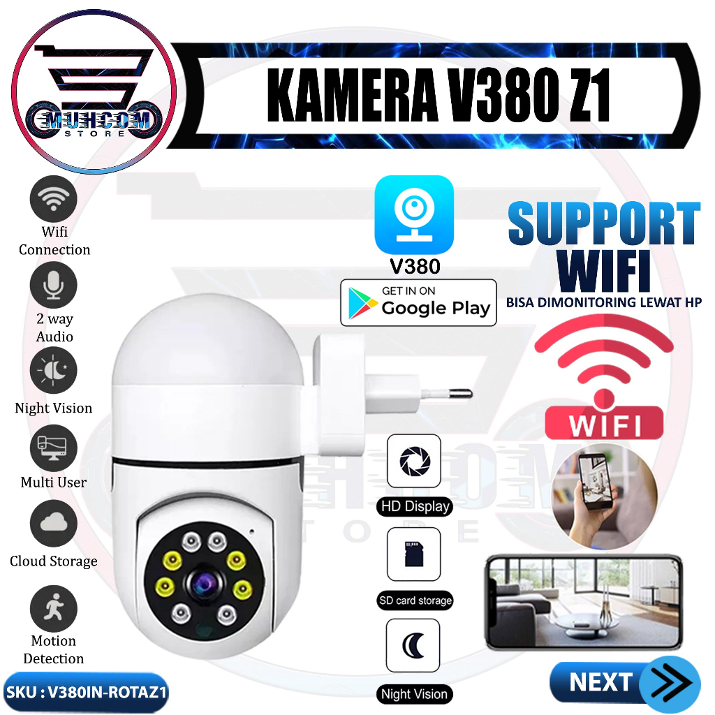 IP Camera CCTV V380 Pro Bohlam Wifi Z1 Kamera Mini HD Fisheye 360 Rotation PTZ Hidden Spycam Pengint