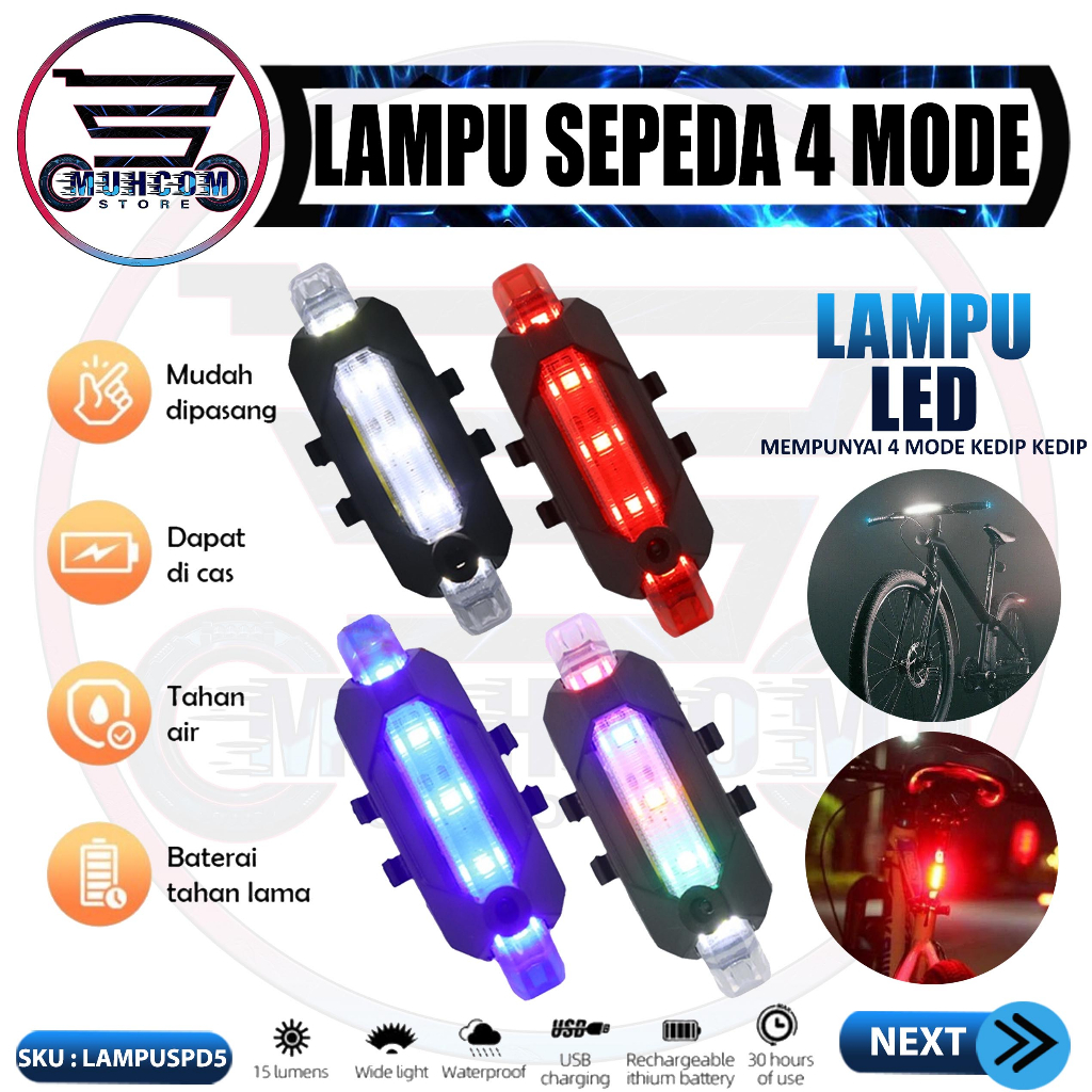 Lampu LED USB Depan Belakang Sepeda Motor Drip Lamp Car Multi Mode Warna Warni 4 Mode Aksesoris Vari