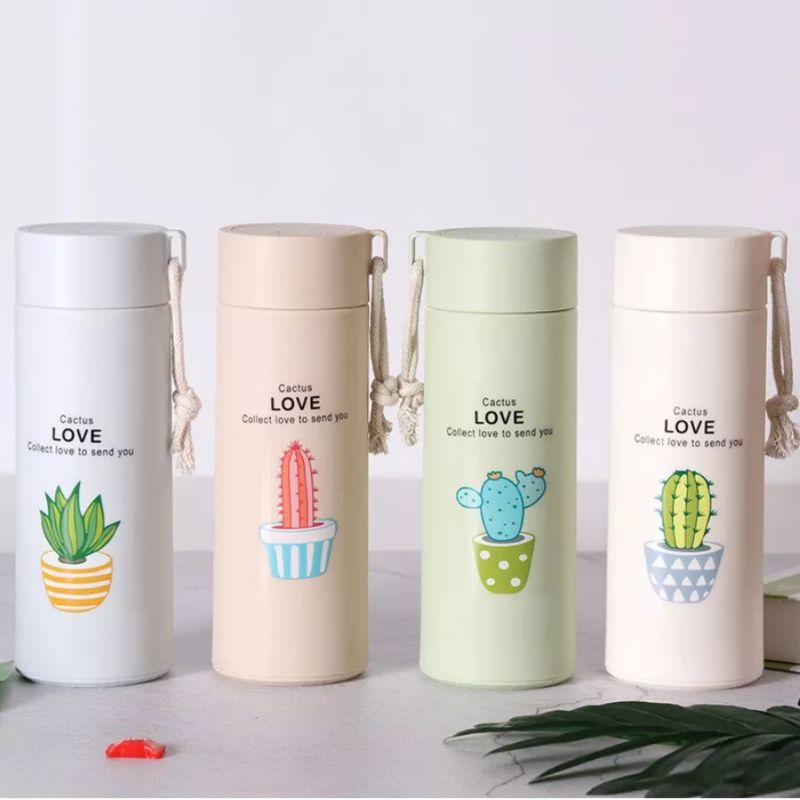 Botol Minum Kaca Termos Tumbler Unik Motif Tanaman Kaktus Animal 450ml