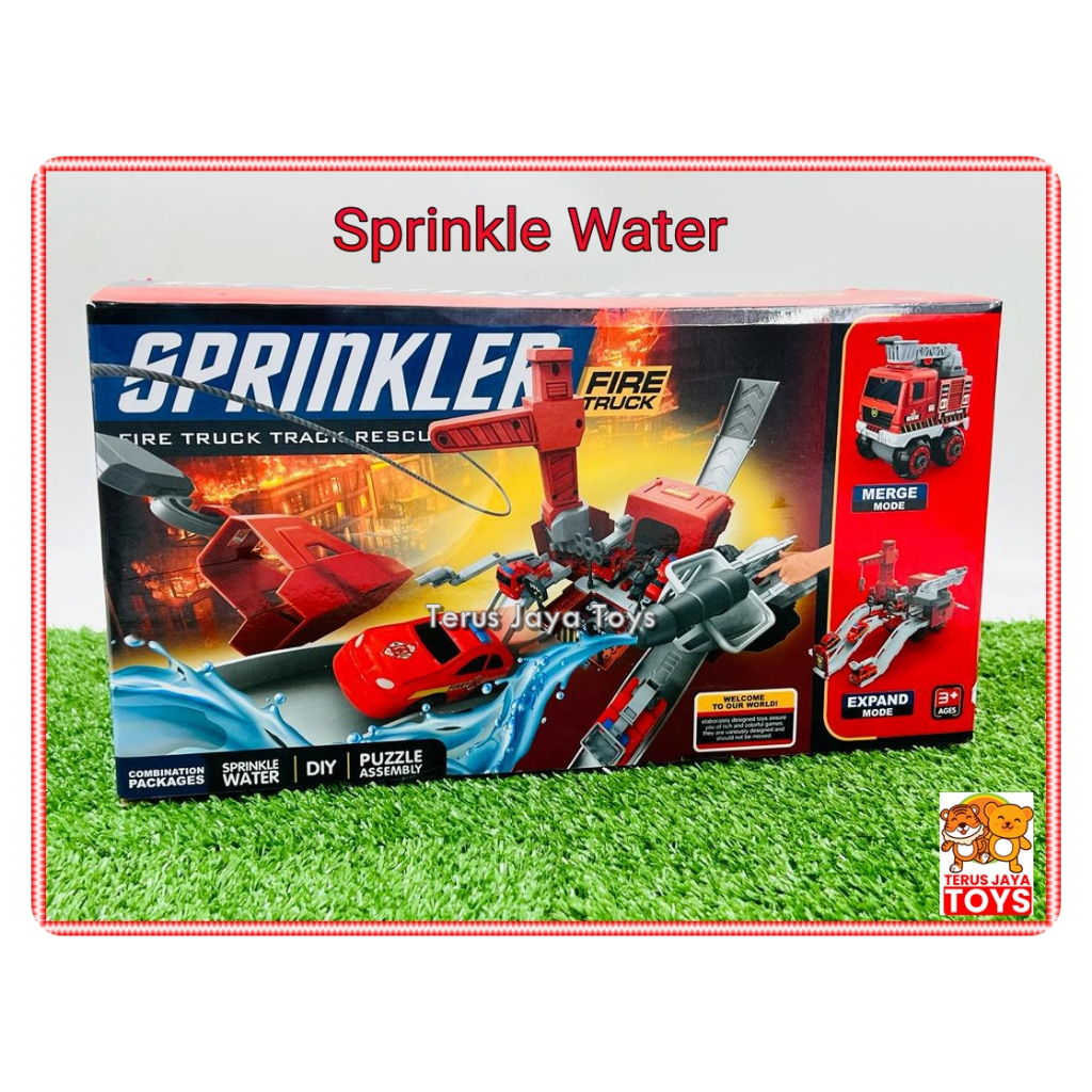 Mainan Mobil Pemadam Fire Truck Track DIY Puzzle Assembly Sprinkle Water