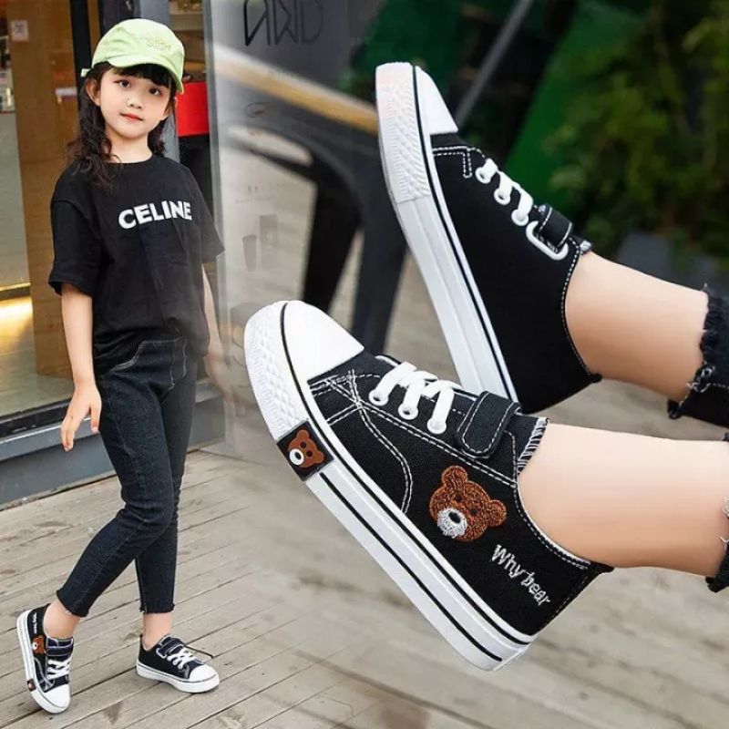 sepatu anak sekolah TK SD umur 2 3 4 5 6 7 8 9 10 11 12 tahun warna hitam / sepatu casual sneaker an