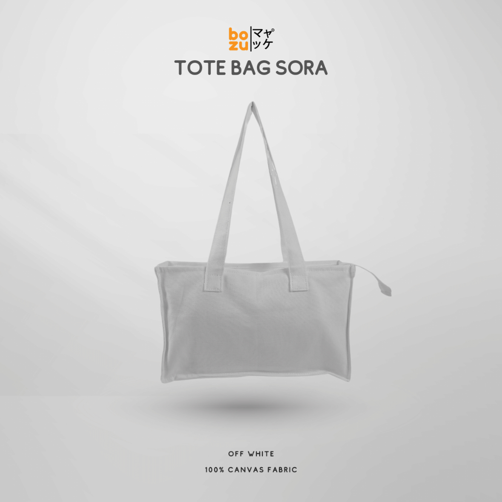 Tas Tote Bag Kanvas Wanita Resleting Tebal Polos Sora