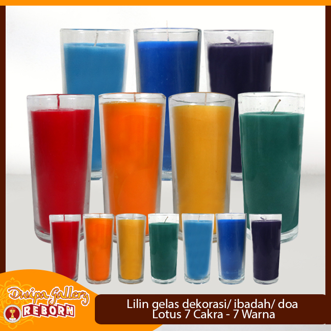 Lilin Gelas 7 Warna 7 Cakra Stearin Taper Kristal Sukhavati Meditasi