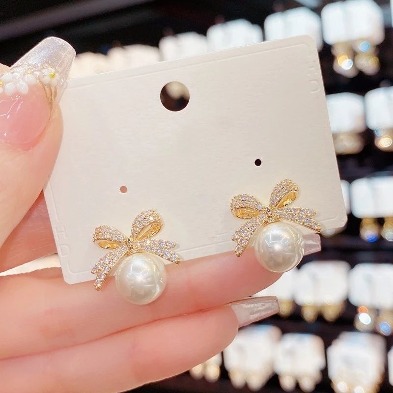 Anting pita berlian mewah hias mutiara
