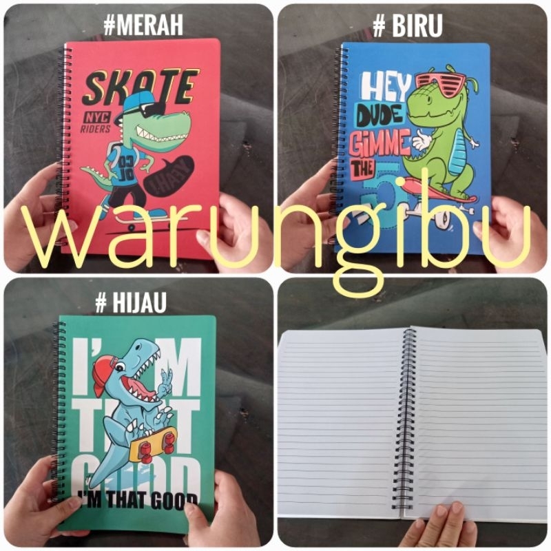 

Skate Dino Spiral Ruled Notebook Hard Cover Buku Tulis Garis Catatan Harian Kuliah