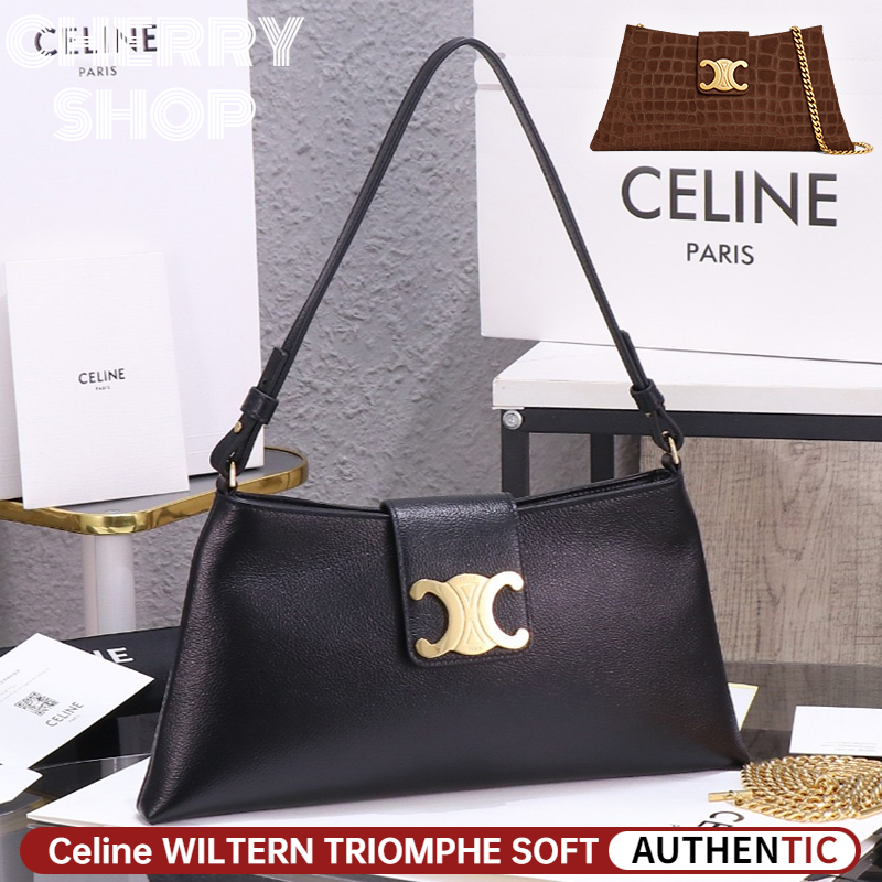 🆕: Celine WILTERN TRIOMPHE SOFT Smooth Calf Leather Clutch / Women's Chain Bag