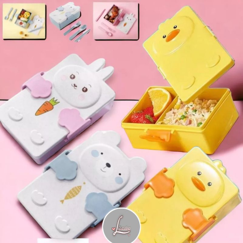 lunch box karakter / lunch box bento set / lunch box unik lucu / kotak bekal anak lucu set / Kotak m