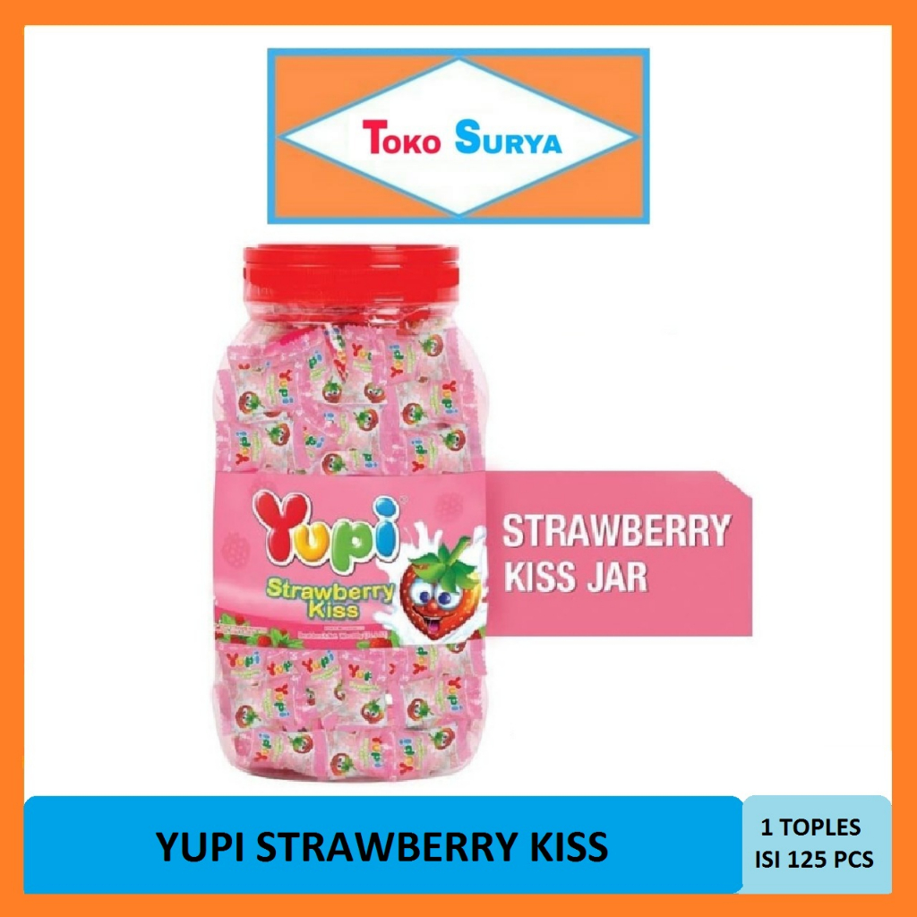 

Yupi Strawberry Kiss Permen Kenyal Rasa Stroberi 1 Toples Isi 125 Pcs